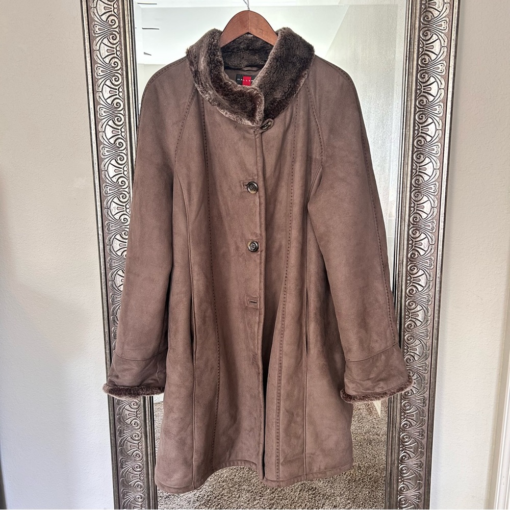 Gallery Tan Teddy coat with Faux Fur Trim